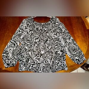 Lane Brant Sheer Black & White Top Blouse - Size 22/24